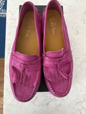 Cole Haan Women's Air Tobin driver  Pink Leather Tassel Loafers Fuschia